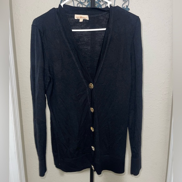 Tory Burch Sweaters - Tory Burch Black Wool V-Neck Cardigan with Logo Buttons – Size XL (Pre-Owned)